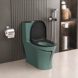 Inodoro Moderno de Cerámica de Una Pieza, Alargado, de Piso, con Cierre Suave y Descarga Ciclónica, para Uso Escolar - Product Image 2