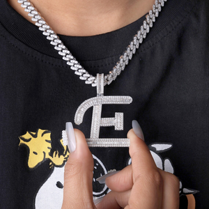 Luxury Moissanite Letter Pendant <b>Necklace</b> Iced Out <b>Initial</b> Charm <b>Silver</b> Tone Baguette Stone Hip Hop Jewelry Gift - Product Image 3