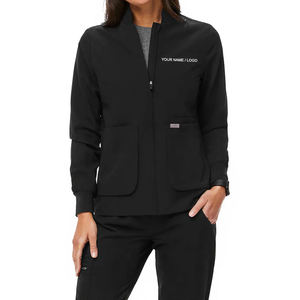 Blouse médicale classique pour femme, anti-plis, avec poignets côtelés, noire, pour le travail en milieu hospitalier, à prix abordable - Product Image 6