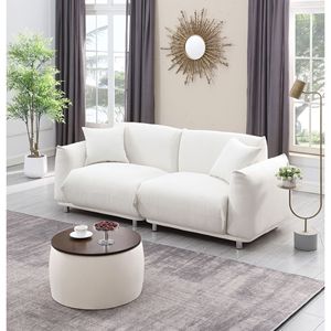 2-in-1 Round Ottoman Set <b>with</b> Storage Square Foot Rest Coffee <b>Table</b> for Living Room Bedroom Stylish <b>Stools</b> & Ottomans - Product Image 2