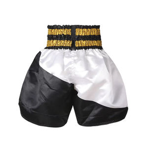 Custom Premium Satin Breathable 100% Polyester Muay Thai Shorts Wholesale Embroidered Kickboxing <b>Trunks</b> for <b>Men</b> and Women - Product Image 6