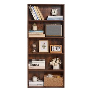 Libreria Aperta in Legno a 5 Ripiani, Scaffale Stretto Regolabile in Altezza, Espositore Moderno Autoportante per Libri - Product Image 2
