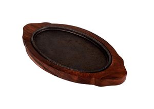 Plaque de service en fonte antiadhésive de haute qualité de 33,5 cm avec base en bois et poignée, compatible lave-vaisselle, design classique, pour restaurant - Product Image 5