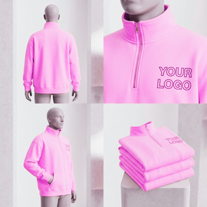 Sweat-shirt à capuche rose 100 % coton 400 g/m² coupe ample avec fermeture éclair 1/4, logo personnalisé, streetwear, pull-over, fabricant OEM, pour hommes - Product Image 4