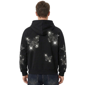 Sweat-shirts à capuche zippés en molleton de coton épais pour hommes, avec strass de luxe et motifs graphiques personnalisés, style Y2K, coupe oversize, streetwear en gros - Product Image 3