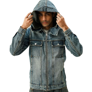 URBANGAZER Men's Denim Varsity Jacket High Street Denim <b>Covered</b> <b>Button</b> Closure Casual Style Winter Wear Regular Fit Solid Color - Product Image 5