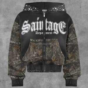 เสื้อฮู้ดซิปซักแบบวินเทจสำหรับผู้ชายเสื้อผ้าแนวสตรีทแบบซีดจางผ้าฝ้าย100% ผ้าเฟรนช์เทอร์รี่ไซส์ใหญ่พิเศษจากผู้ผลิต400gsm หรูหรา - Product Image 4