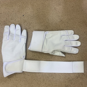 Black <b>White</b> Leather Batting Gloves Hook And Loop Closure Durable Unisex Adult Training Gloves - Product Image 3