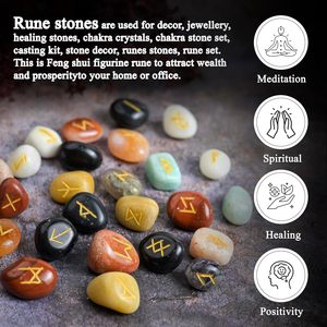 Ensemble de pierres runiques 7 chakras naturelles, 25 pièces, pierres précieuses gravées pour la divination, collection en gros - Product Image 4