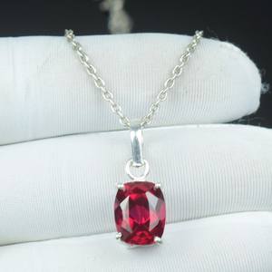 Collier Minimaliste Bohème en Argent Sterling 925 avec Pendentif Coussin Rubis Rouge, Bijou en Pierre Précieuse Vintage - Product Image 1