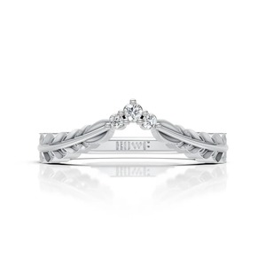 Diamond Statement <b>Ring</b> in 14K White Gold Bold Men's Fine Jewelry Piece Featuring Contoured V-Shaped <b>Crown</b> - Product Image 1