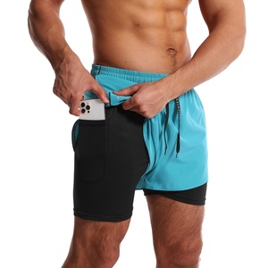 Short ajustable à cordon de serrage pour homme, double couche, avec empeigne en nylon et spandex et bas en polyester, personnalisable avec logo, idéal pour les entraînements de jambes. - Product Image 2