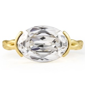 4.04 Carat Hybrid Oval Lab-Created Yellow <b>Gold</b> Rhodium Engagement Anniversary Luxury <b>Cocktail</b> <b>Ring</b> East-West Half-Bezel Braided - Product Image 1