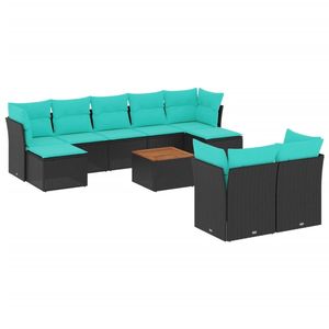 Set Divano da Esterno in Polyrattan Nero da 10 Pezzi con Cuscini e Soluzione di Stoccaggio Pratica - Product Image 2