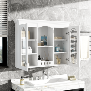 Armadietto da Bagno a Parete con 2 Ante in Vetro, Ampio Spazio di Stoccaggio, Salvaspazio per il Bagno - Product Image 4