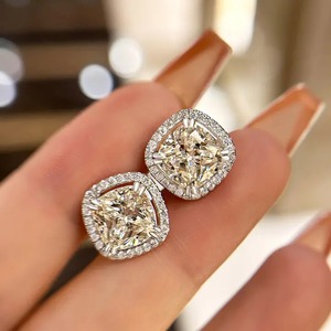 925 Moissanite 2.5 Carat Cushion Cut Sparkle Halo Trendy Women's <b>Stud</b> Earrings Sterling <b>Silver</b> White Gold Plated - Product Image 5