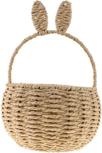 Cesta Decorativa Tejida a Mano con Orejas de Conejo de Pascua, de Seagrass Natural, para Artículos de Pascua - Product Image 1