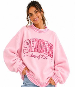 Pull-over décontracté surdimensionné à col montant pour femme, en tissu épais, avec patchwork à carreaux et gingham, style universitaire streetwear, vente en gros personnalisée - Product Image 5