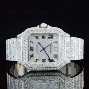 Montre Hip Hop de Luxe de Qualité Supérieure pour Homme, Cadran Carré Style Romain, Moissanite Sertie, Mouvement à Quartz, Entièrement Diamantée, Boîtier en Acier Inoxydable - Product Image 6