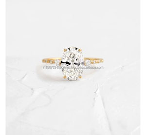 Oval Cut Diamond Yellow Gold Engagement <b>Ring</b> with Side Stones <b>Dainty</b> Sparkling Bridal <b>Ring</b> Elegant Promise Wedding Fine Jewelry - Product Image 3