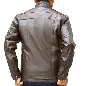 Chaqueta de Cuero Genuino para Hombre, Diseño Nuevo, Cuello Alto, Mangas Largas, Estilo Vintage, con Capucha y Logotipo Frontal, Ropa Urbana de Otoño - Product Image 3