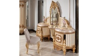 Lit king-size contemporain en bois massif sculpté or de luxe avec ensemble de chambre (armoire, tables de chevet, coiffeuse) pour hôtels et villas