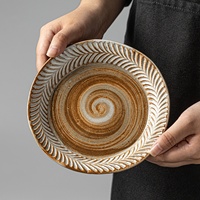 Assiettes rustiques en grès sculptées à la main, compatibles lave-vaisselle pour usage commercial, assiettes de restaurant en céramique et porcelaine