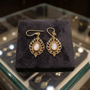 Boucles d'oreilles en laiton avec pierre de lune naturelle, bijoux artisanaux en pierres précieuses, vente en gros - Product Image 4