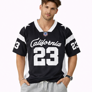 Jersey de Fútbol Americano Negro Brillante de Poliéster, Estilo Vintage, Holgado, Transpirable, Informal, Deportivo, de Marca, en Tendencia - Product Image 1