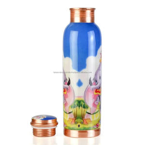 Botella de agua ecológica de cobre puro 100% con estampado de elefante, de 35 oz/1 litro, disponible en varios diseños y tamaños. - Product Image 3