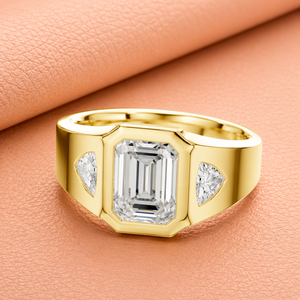 Luxury Rose Gold Emerald Cut Moissanite Signet <b>Ring</b> with Trillion Side Stones <b>Mens</b> Statement Engagement Jewelry - Product Image 3