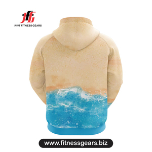 Sweat-shirt à capuche pour homme, imprimé par sublimation, motif vague bleu doré, coupe classique, décontracté, pour l'été - Product Image 2