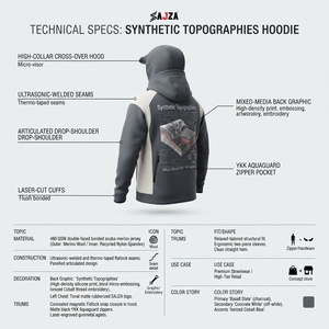 เสื้อฮู้ดเทคแวร์ผู้ชาย 480GSM ผ้าไนลอนรีไซเคิลแบบเชื่อมติด ซิป YKK แบบ Fidlock Snap คอสูงไขว้กัน - Product Image 5