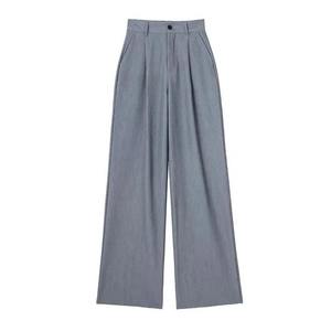 Pantalones de Pierna Ancha de Cintura Alta para Mujer, Color Sólido, 100% Algodón, Plisados, Corte Holgado, Largos, Antiarrugas, Casuales de Verano, Teñido Liso - Product Image 4