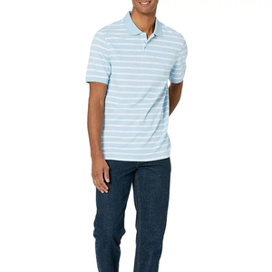 Men's Light <b>Blue</b> Striped Short Sleeve <b>Polo</b> <b>Shirt</b> Regular Fit Cotton Casual Knitted Breathable Design High Quality Custom Men's - Product Image 3