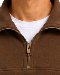 Brown Men Oversized Quarter Zip Sweatshirt Pullover Fleece Cotton Polyester Casual Winter Sweatshirt With <b>Stand</b> Collar Zip Neck - Product Image 6