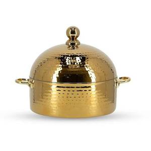 Cacerola Redonda Dorada con Efecto Martillado, con Tapa y Asas de Aleación de Zinc, Utensilios de Cocina Metálicos Duraderos para Estufas de Gas e Inducción - Product Image 1