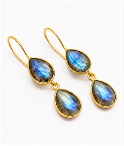 Labradorite Teardrop <b>Dangle</b> <b>Earrings</b> 925 Sterling <b>Silver</b> Gold Plated | Natural Pear Gemstone Drop <b>Earrings</b> | Handmade Gift - Product Image 1