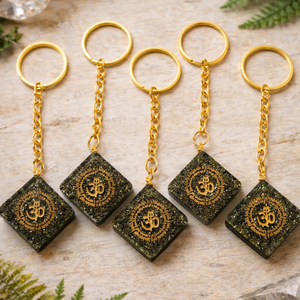Porte-clés carré en pyrite naturelle Khichan, en alliage de zinc plaqué or, avec impression en relief, souvenir religieux, cadeau fait main - Product Image 2