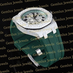 Montre Hip Hop avec bracelet en caoutchouc vert Moissanite pour hommes, testeur de diamants de qualité supérieure, chronographe D VVS glacé - Product Image 3