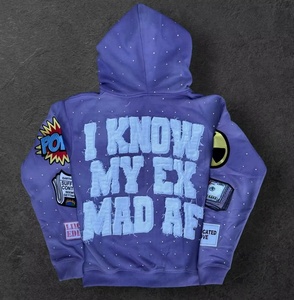 Sudadera con capucha pesada para hombre con cremallera, corte holgado oversize, estampado personalizado, con pedrería, diseño antiarrugas, tejido de punto, antiencogimiento - Product Image 3