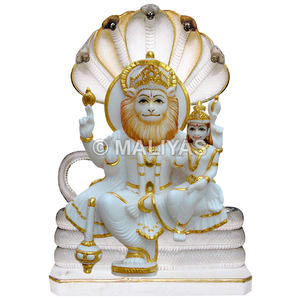 Statue de Lakshmi Narasimha en marbre |   Murti Narasimha en marbre blanc artisanal – MALIYAS - Product Image 1