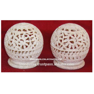 Beautiful Handmade Carved <b>Candle</b> Holders Best Quality Natural Soapstone <b>Flower</b> Design In Round Shape For Home And Hotel Purposes - Product Image 2