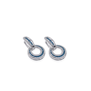 2.10 Cttw White Round & Blue Baguette Diamond Drop <b>Dangle</b> <b>Earrings</b> 925 Sterling <b>Silver</b>, Natural Diamond <b>Earrings</b> for Women - Product Image 2