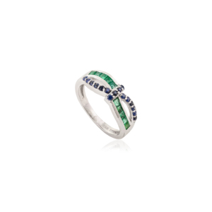 Best Selling Antique Style Bow Knot Genuine Round Cut Blue Sapphire & Princess Cut Emerald <b>Statement</b> 925 Sterling <b>Silver</b> <b>Ring</b> - Product Image 3