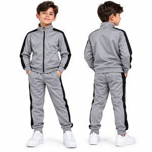 Conjunto Deportivo Personalizado para Niños y Niñas, Traje de Entrenamiento Deportivo de Poliéster con Franja Lateral Única - Product Image 1