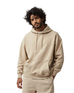 Sudadera con Capucha Oversize Beige Estilo Vintage para Hombre, con Hombros Caídos, Ajuste Holgado y Relajado - Product Image 3