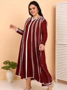 Abaya en coton à manches longues pour femme, col rond, longueur au sol, coupe ample évasée, légère, respirante, décontractée, pour les fêtes, à motifs - Product Image 2
