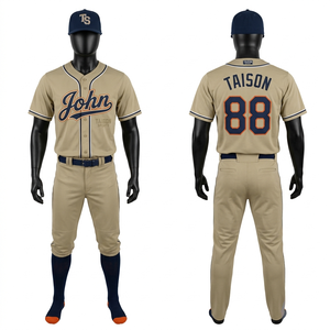 Premium 260 GSM Polyester <b>Baseball</b> Uniform Yellow Navy Pinstripe Sublimation Embroidery Custom Logo - Product Image 2