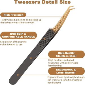 Khadmi Impex Eyelash Extension Tweezers Fiber Tip Straight Curved Volume Lash Tweezers Stainless Steel Titanium Anti-Static - Product Image 1